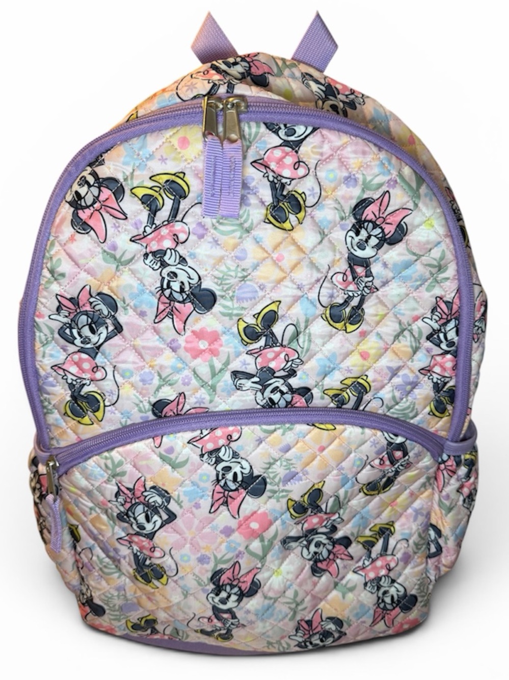 Disney Bioworld Kids Quilted Pastel Minnie Mouse Backpack with Lavender Trim